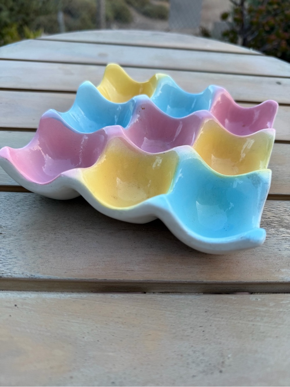 Pastel Ceramic 12-Slot Egg & Snack Tray - Pink, Blue & Yellow